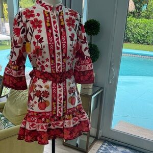 FARM Rio Red and Pink Floral Mini Dress